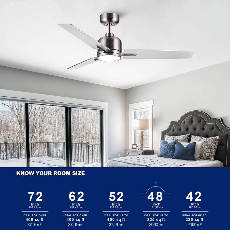 YUHAO Kaleido 48 in. Indoor Matte Black Ceiling Fans with 3-Colors Integrated LED and Dual-Finish Blades