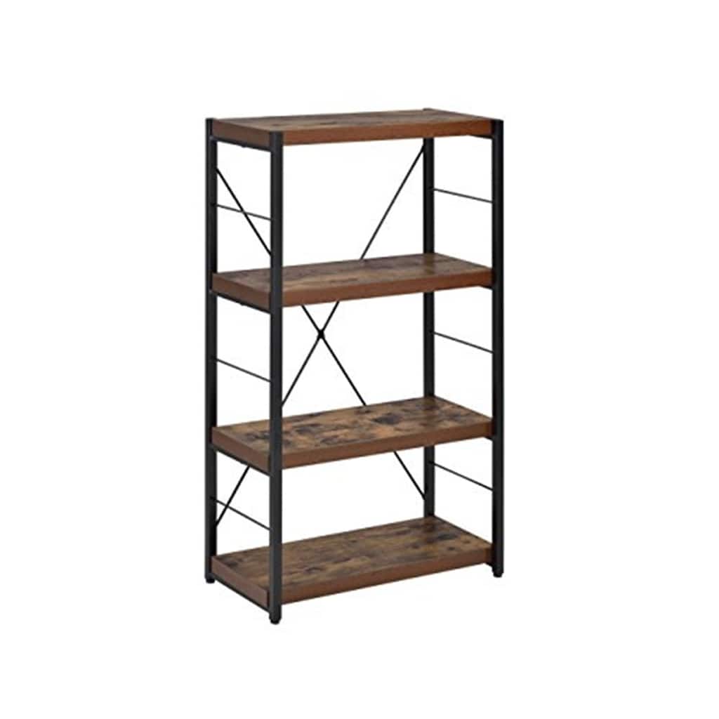 Medieval Bookshelf - Weathered Oak & Metal Bookcase, 44" Tall, 4 Shelves, Storage Organizer - 23.5