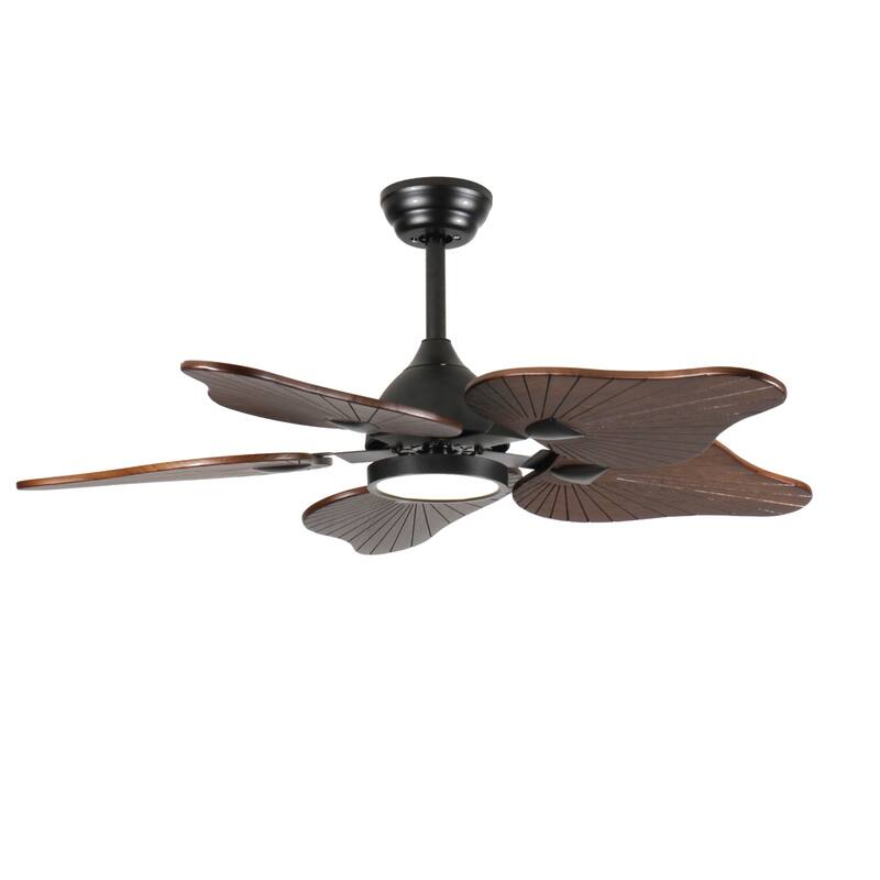 44-Inch Ceiling Fan with Light, 5 Solid Wood Blades, DC Motor, APP & Remote Control, Dimmable Full-Spectrum LED - Acacia Wood