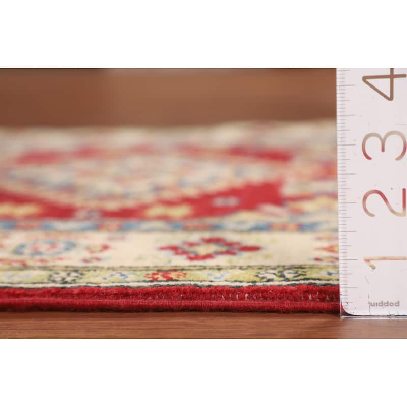 Geometric Red Kazak Accent Rug Handmade Home Decor Wool Carpet - 2'7" x 3'10"
