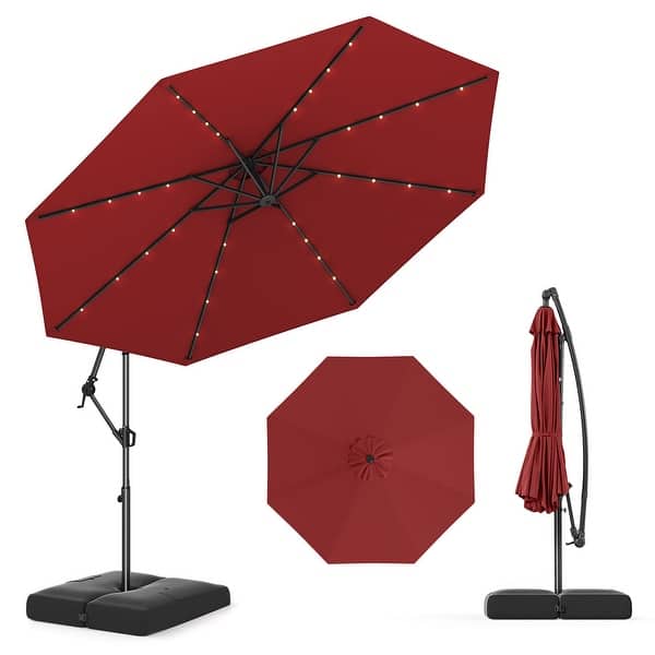 slide 2 of 50, Gymax 10 FT Solar Offset Hanging Umbrella Patio Cantilever Umbrella w/ Red