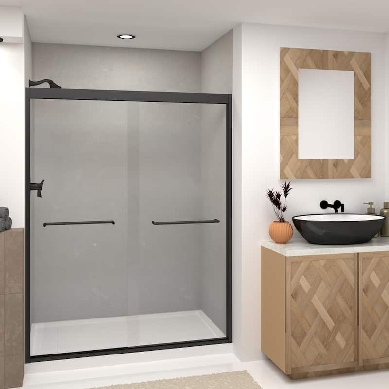 Frederick 59 in. W x 76 in. H Sliding Semi-Frameless Shower Door in Brushed Nickel with Clear Glass - 60 x 76 - 60 x 76 - Matte Black