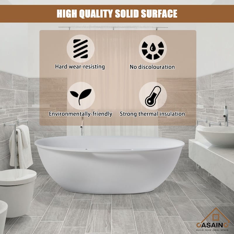 63" / 67" Solid Surface Freestanding Bathtub in Matte White/Black
