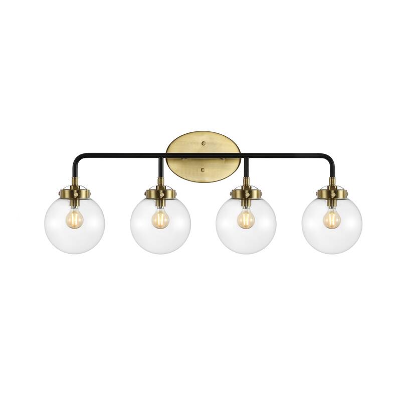 Bevin Contemporary Transitional Iron/Glass LED Vanity Light, by JONATHAN Y - 4-Light - Brass Gold/Black