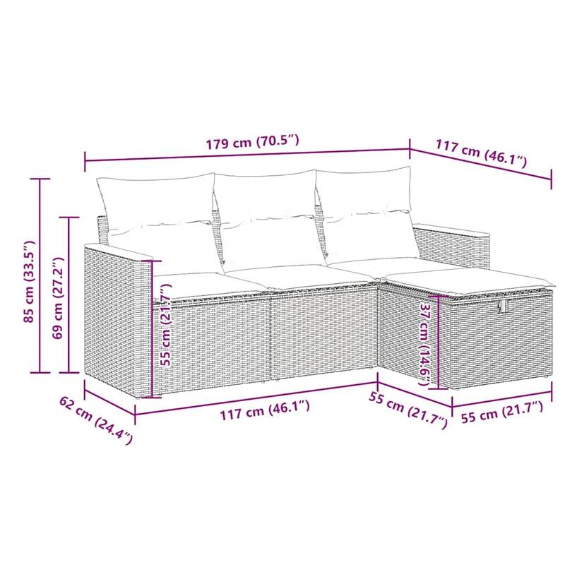 vidaXL Patio Sofa Set with Cushions Outdoor Furniture 4 Piece Poly Rattan