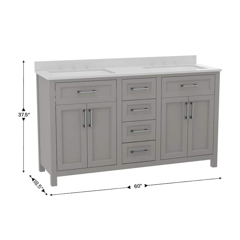 Bathroom Vanity with 2 Sinks, 2 Storage Cabinets, and 6 Drawers - 18.5"D x 60"W x 37.5"H