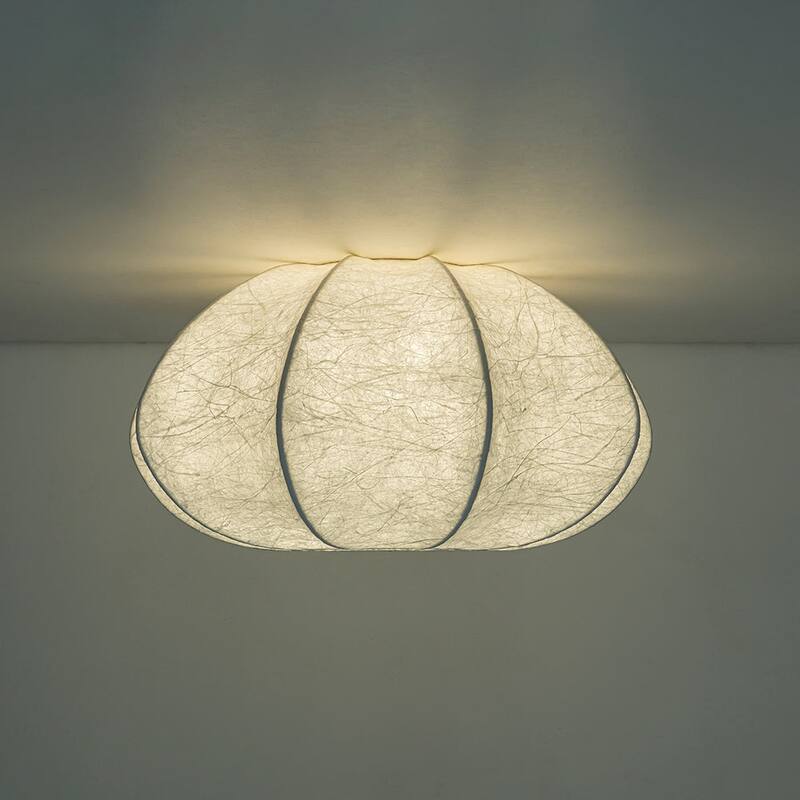 Round Pleated Lantern White Silk Flush Mount Ceiling Light