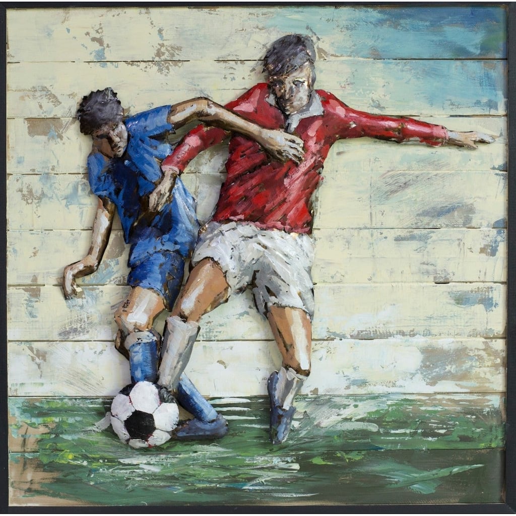 Soccer Players 3D Cutout Art Gallery Metal Wood Hanging Wall Art Painting Sports