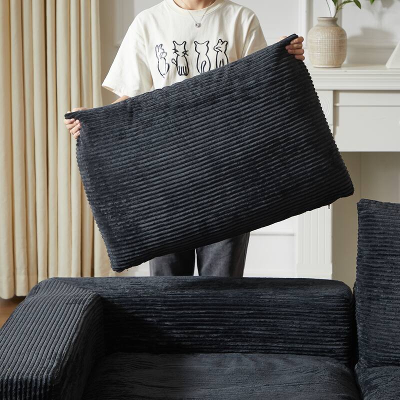 L-Shaped Sectional Sofa with Chaise Lounge, Corduroy Upholstered Boneless Couch, Module Corner Sofa with 3 Pillows