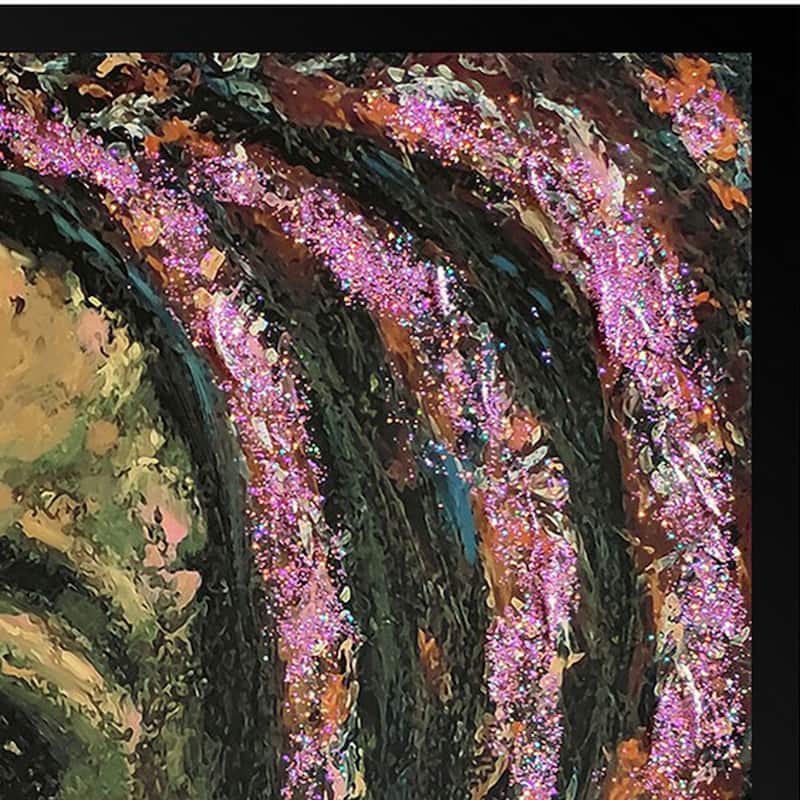 Rin 30 x 39 Hand Painted African Woman, Resin Coat, Warm Greens and Yellows - Gold, Green, Pink, Black