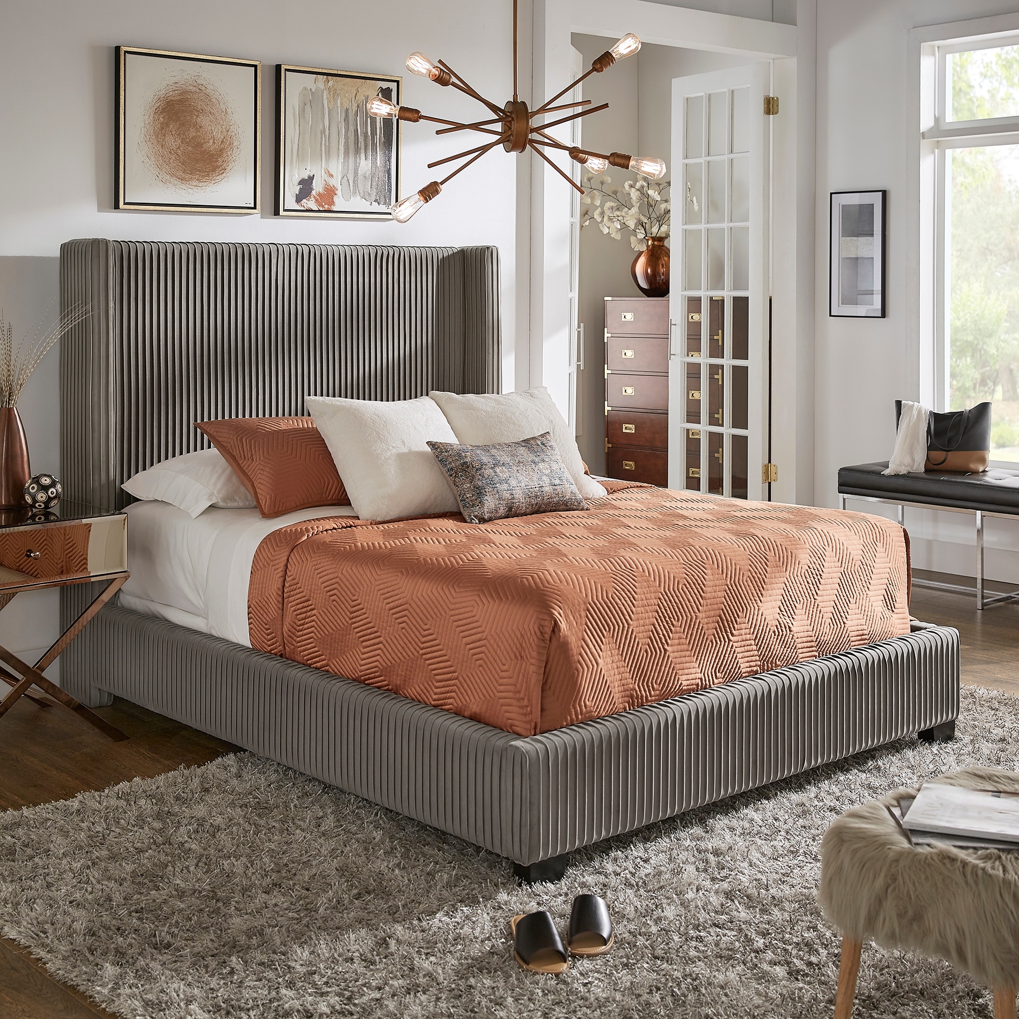 Jules pleated velvet wingback cheap bed by inspire q modern