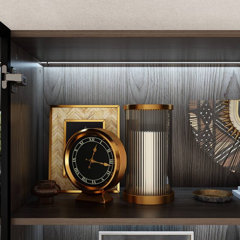 LED-Lit Wood Grain Cabinet - Configurable Storage for Home or Office