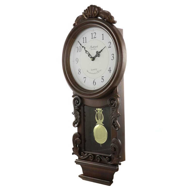 Bedford Clock Collection Chestnut Chiming Pendulum Wall Clock - 13.75"x4.5"x31"