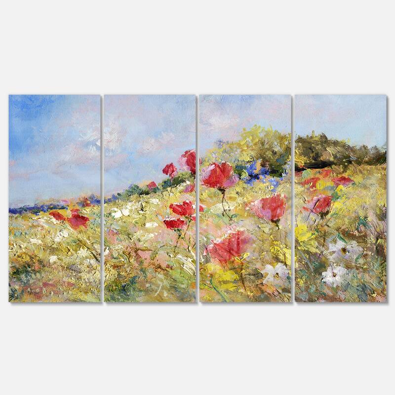 Designart 'Painted Poppies on Summer Meadow' Landscape Wall Metal Wall Art