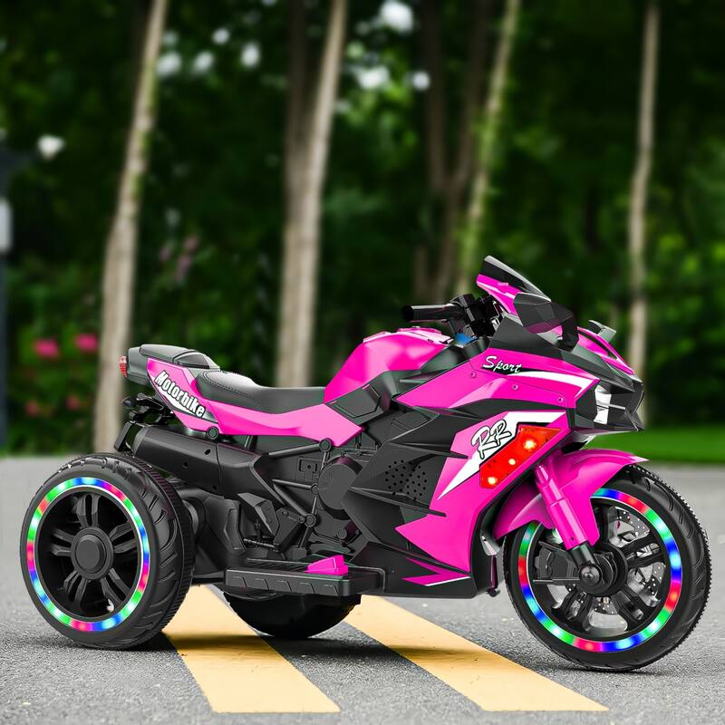 12V Electric Motorcycle for Kids, Three Wheels Battery Powered Ride On Motorbike, Ride on Toy with LED Light Wheels