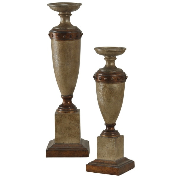 StyleCraft SC-AC321096 Polyresin Pillar Decorative Candle Holders - Set of (2) - Brown