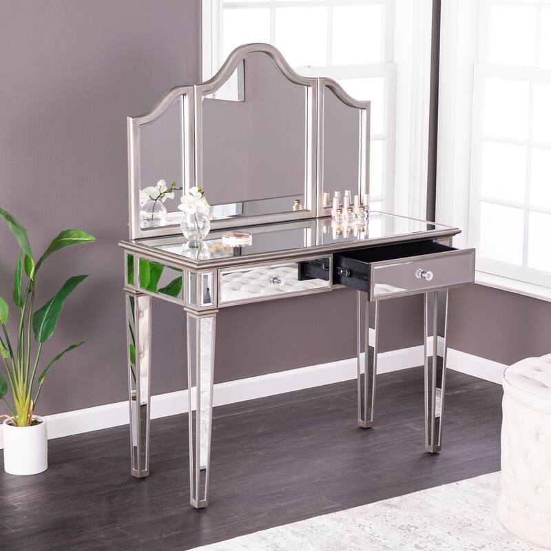 SEI Furniture Kalla Mirrored Vanity Set w/ Storage (Set of 2)