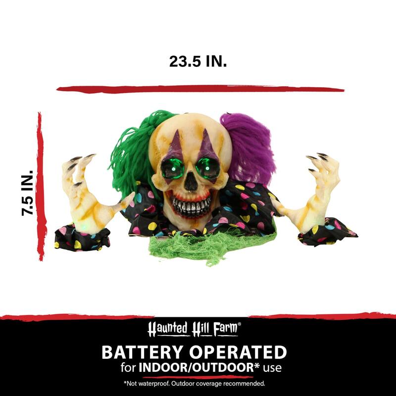 Haunted Hill Farm Groundbreaker Clown, Indoor/Covered Outdoor Halloween Decoration, Flashing Green Eyes, Battery-Operated, Claw