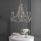 preview thumbnail 5 of 10, Orbit 6-Light 27" Adjustable Greige Metal/Wood Bead LED Chandelier, Grey/Natural by JONATHAN Y