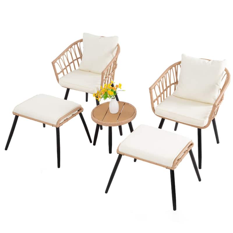 5-PC Wicker Outdoor Sofa Set, 2 Chairs, 2 Ottomans, 1 Table