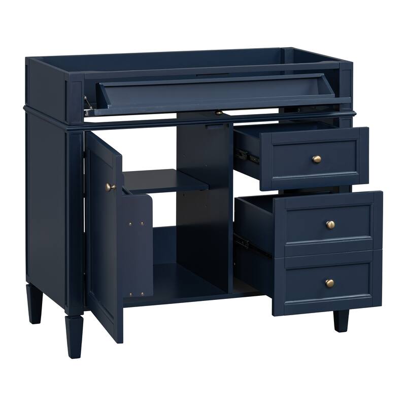 35.74-Inch Modern Bathroom Vanity with 3 Drawers, Tip-Out Drawer, Adjustable Shelf, and Exquisite Roman Leg Design