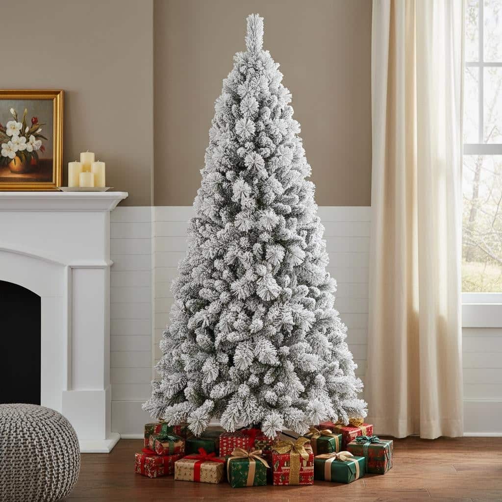 HomeRoots 7' Full Flocked Spruce Christmas Tree - Green - 47.00 in. x 84.00 in. x 47.00 in.
