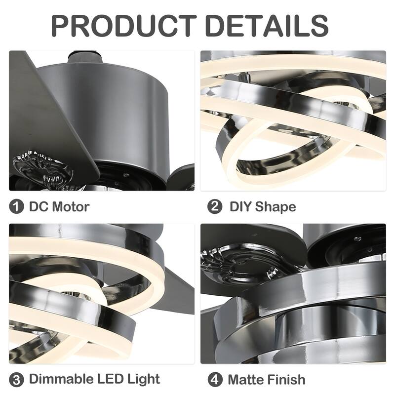 Oaks Aura 52in. DIY Shade Modern Reversible Ceiling Fan with Light, 6-Speed Silent Motor Ceiling Fan with Remote for Large Room