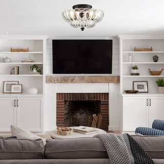 3-light fixture hallway light black and clear mount flush light metal and glass ceiling light