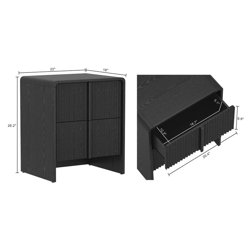 Novara 22 In 2 Drawer Bedroom Nightstand