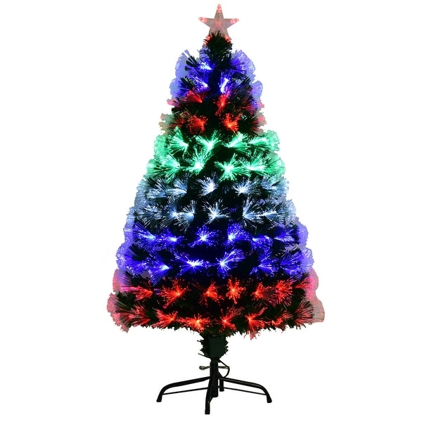 Costway 5Ft Multicolor LED Lights & Stand Pre-Lit Fiber Optic Artificial Christmas