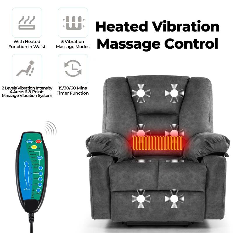 Grey Power Lift Recliner for Seniors with Massage, Heat, and 150° Recline