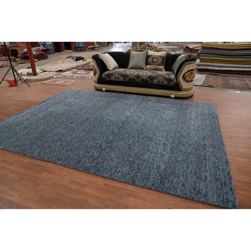 Hand Knotted Oriental 100% Wool Carpet Tribal Animal Pictorial Navy Blue & Blues Gabbeh Area Rug - 11' 9'' X 8' 11''