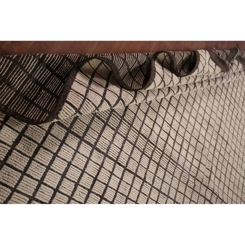 All-Over Checkered Moroccan Modern Large Rug Hand-Knotted Wool Carpet - 12'0"x 18'7"