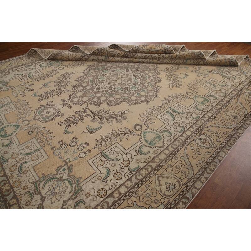 Geometric Tabriz Persian Vintage Area Rug Handmade Wool Carpet - 9'7" x 12'9"