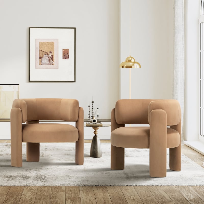 Modern Velvet Barrel Accent Chair - 3-Leg Design for Living Room, Bedroom