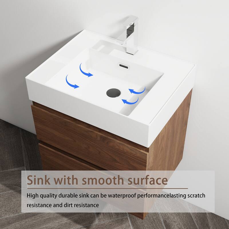 24/30/36 Single Sink Wall-Mounted Bathroom Vanity with Integrated Thick Edge Resin Sink