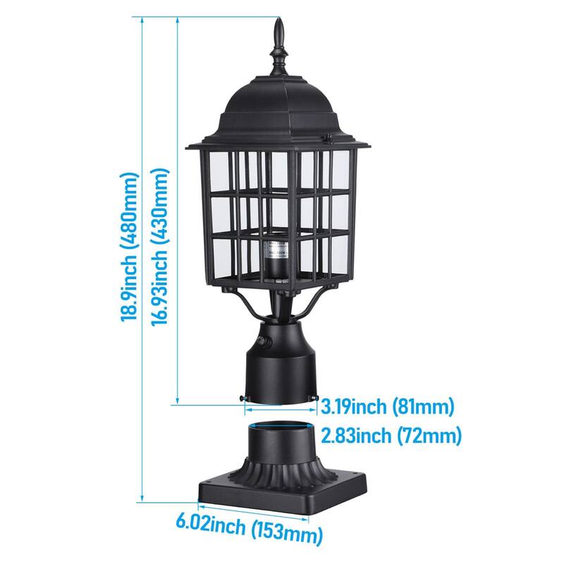 Dusk to Dawn Outdoor Post Lantern, Clear Glass Exterior Post Light - 2PACK