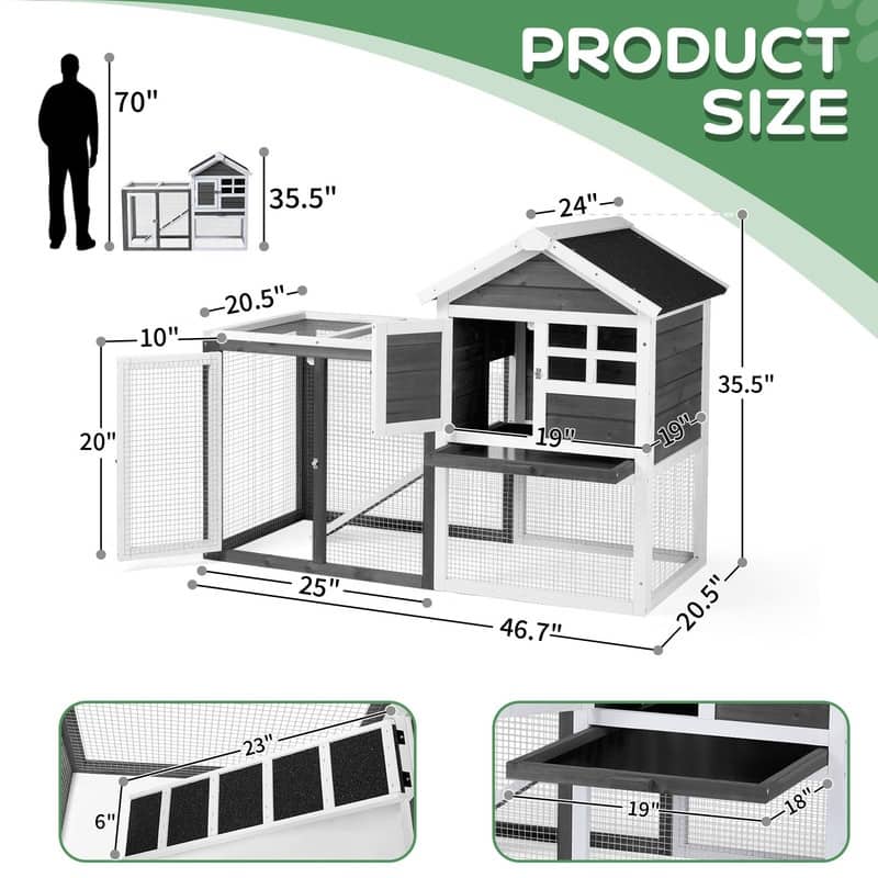 Wooden Rabbit Hutch Outdoor Chicken Coop Indoor Bunny Cage with Run - N/A