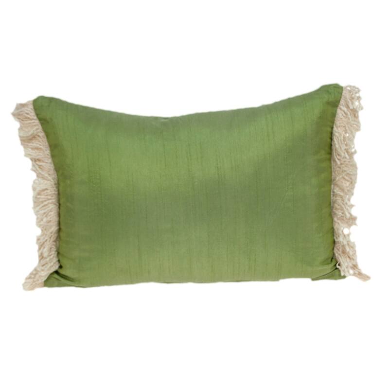 Fishnet Rectangular Cotton Throw Pillow with Fringes - 20" - Green and Beige