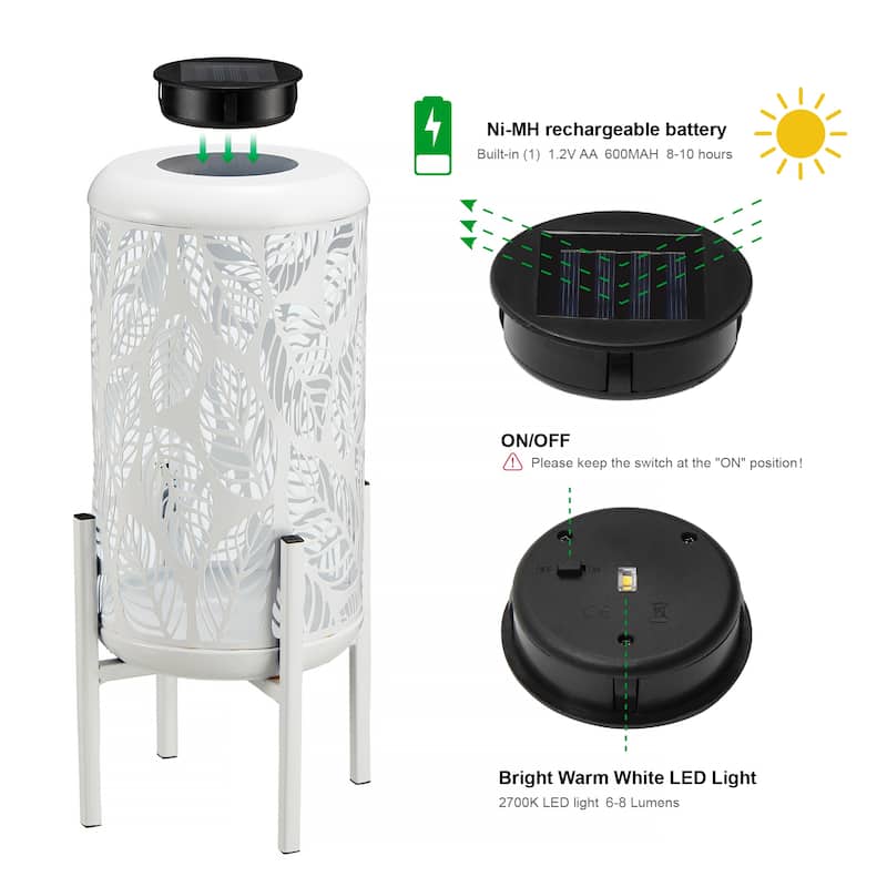 Glitzhome 14.25"H Set of 2 Metal Flower Cutout Solar Lanterns Floor Lantern