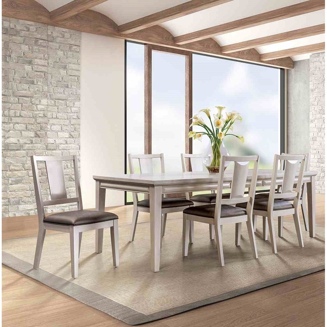 7PC White Oak Finish Formal Dining Set Table and Chairs