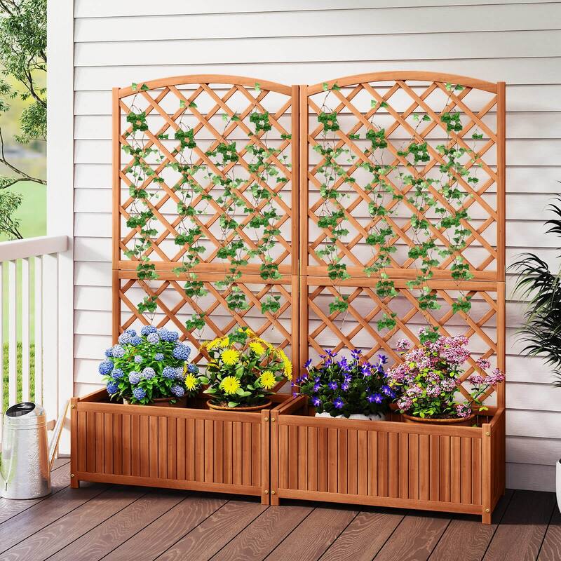 Costway 1/2 PCS 63” Wood Planter Container with Diamond Trellis, - Natural