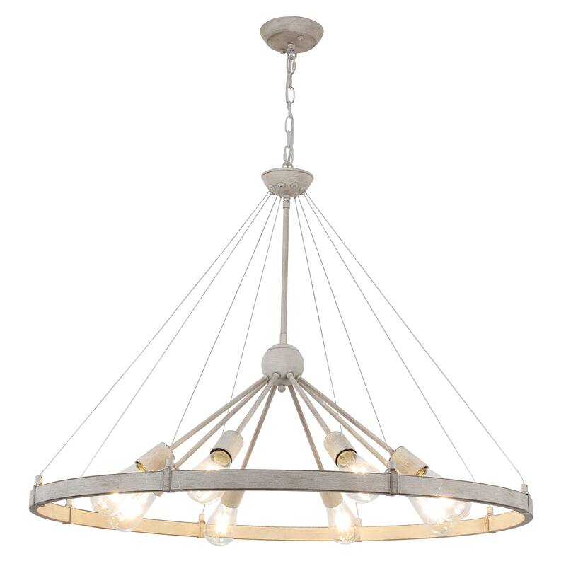 8-Light Farmhouse Wagon Wheel Chandelier with Adjustable Chain