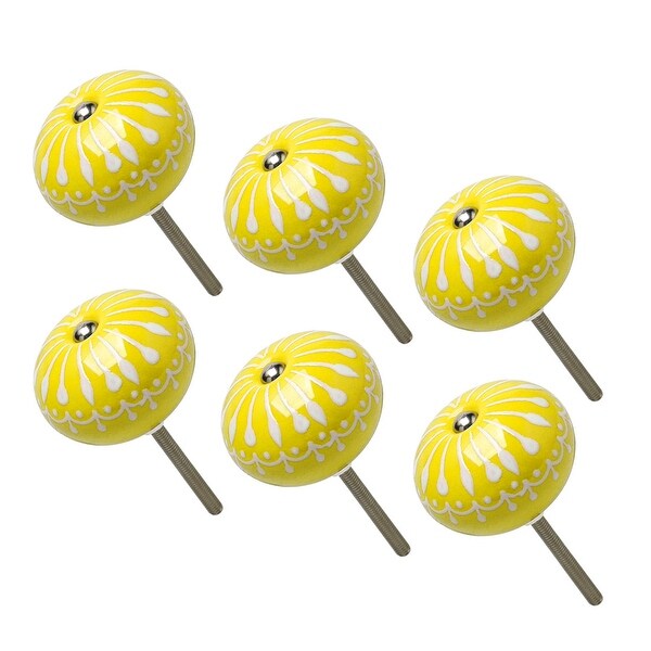 6pcs Ceramic Knobs Vintage Knob Drawer Pull Handle Furniture Door Desk Cupboard Wardrobe Dresser Decorative Yellow