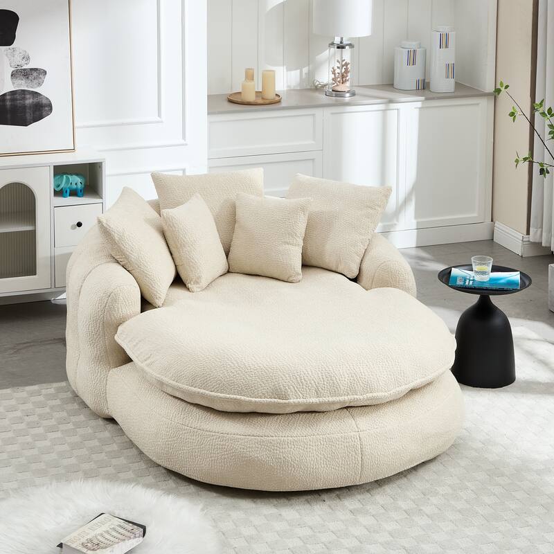 Oversized Oval Upholstered Bean Bag Sofa, Lazy Sofa with 3 Large Pillows and 2 Small Pillows, Wrap Around Backrest