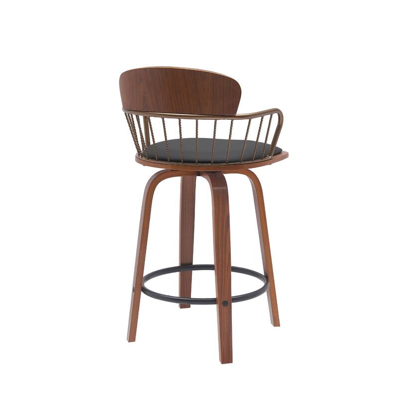 Faux Leather Counter Height Bar Chair with Arms, Swivel and Footrest
