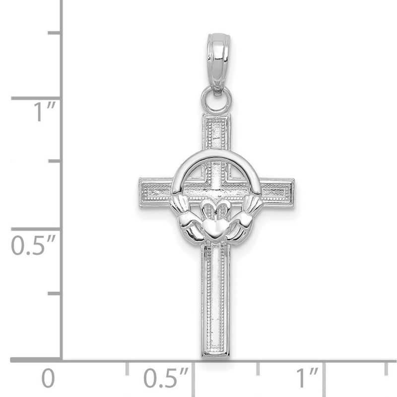 Curata 10k White Gold 18" Claddagh Celtic Textured Cross Necklace (26mm x 29mm)