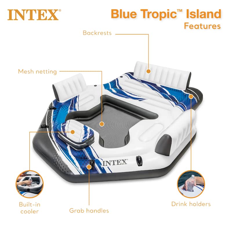 Intex Blue Tropic Inflatable Lake Island Water Float with Cooler and Cupholders - 46.5