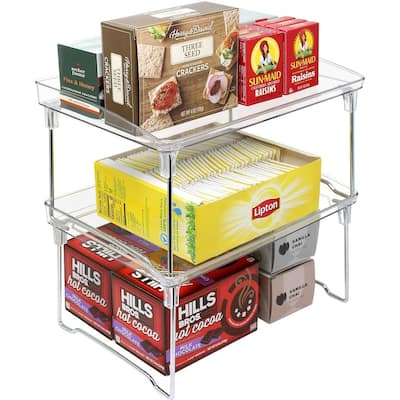 2-Tier Stackable Storage Shelf Stand- Foldable Organizer Rack for Kitchen Pantry