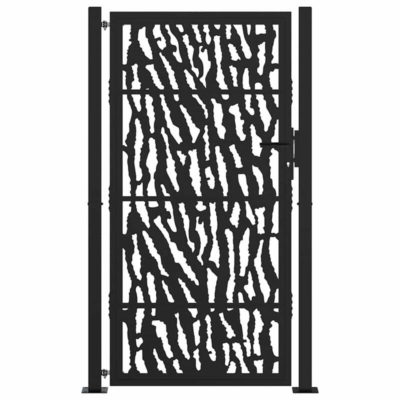 vidaXL Garden Gate Black Steel Leaf Design